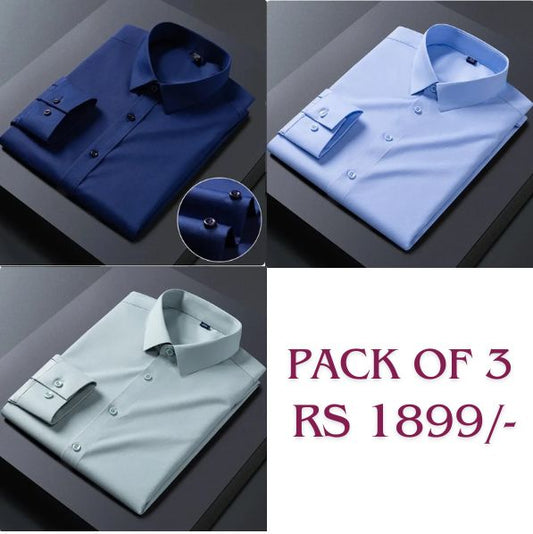 Pack of 3 Premium Cotton Shirt for Man (Navy Blue, Sky Blue and Pista)