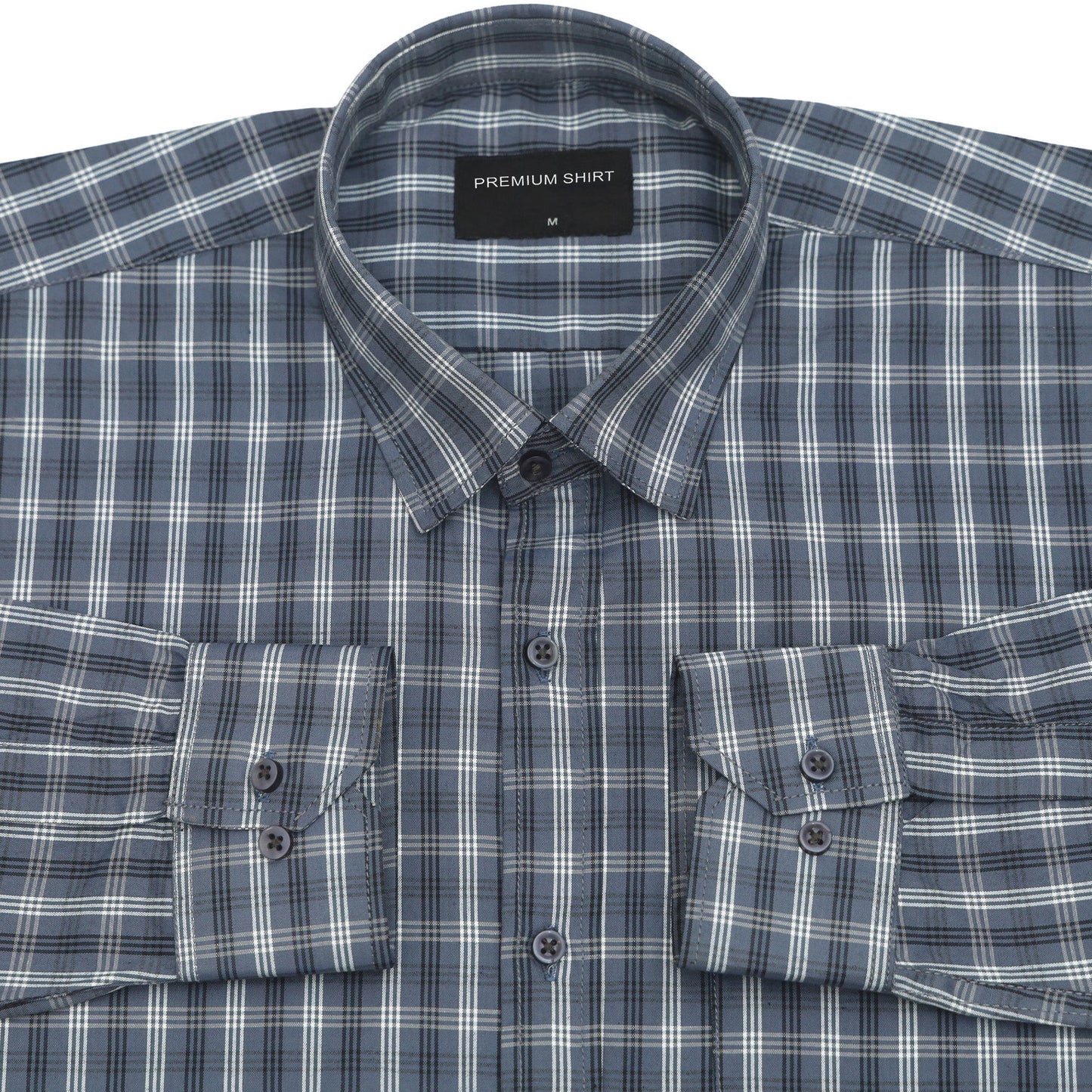 Dark Grey Classic Check Cotton Blend Shirt For Men
