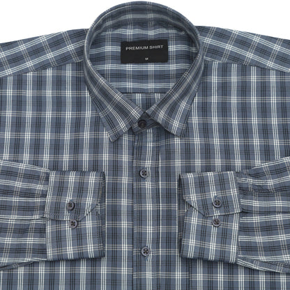 Dark Grey Classic Check Cotton Blend Shirt For Men