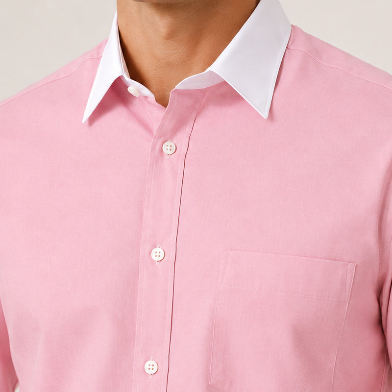 White Collar Pink Oxford Cotton Shirt For Men