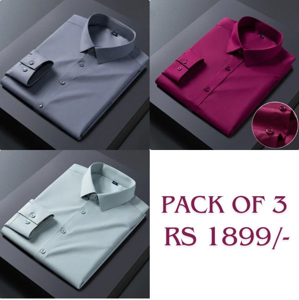 Pack of 3 Premium Cotton Shirt for Man (Dark Grey, Maroon and Pista)