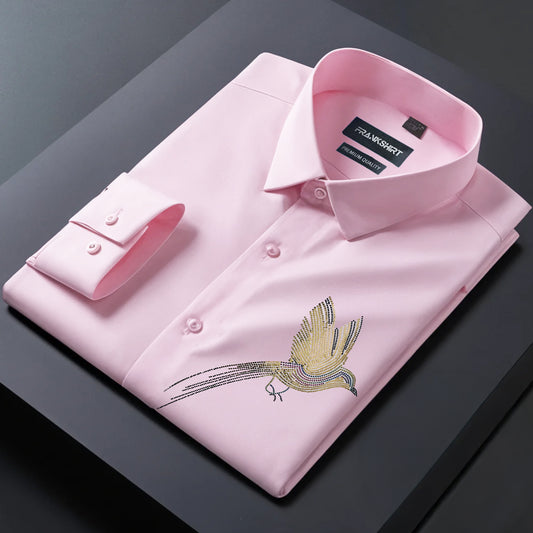 Bird Designer Premium Cotton Without Pocket Solid Shirt for Man (Pink)