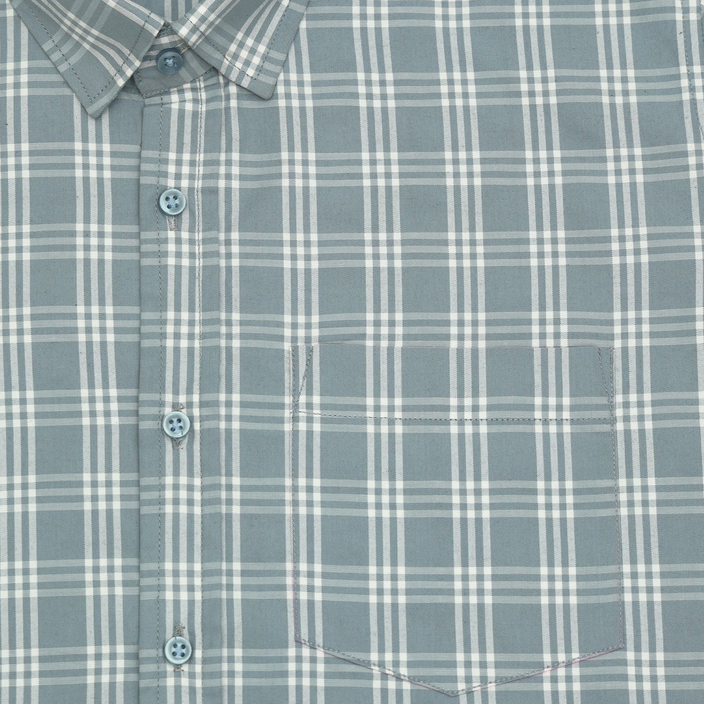 Frosted Teal Classic Check Paper Cotton Shirt For Men