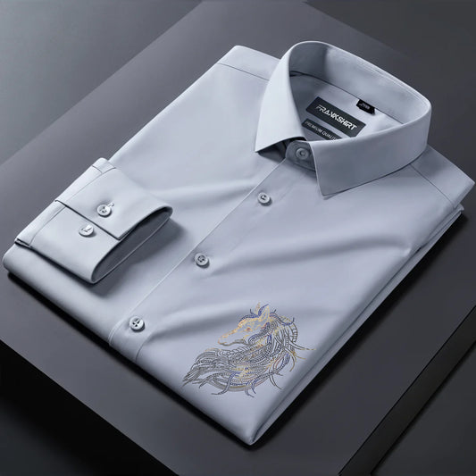 Horse Designer Premium Cotton Without Pocket Solid Shirt for Man (Silver)