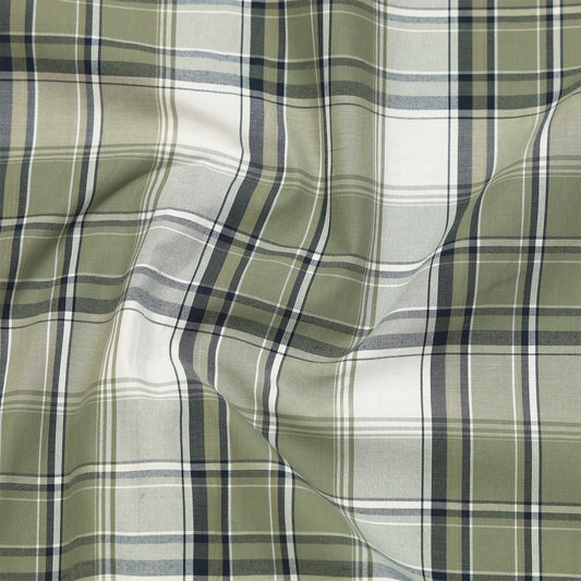 Olive Green Classic Check Paper Cotton Shirt For Men