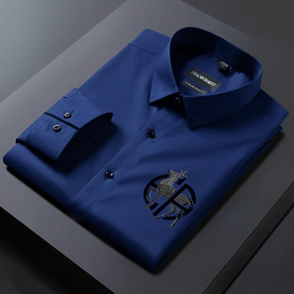 Deer Designer Premium Cotton Without Pocket Solid Shirt for Man (Navy Blue)