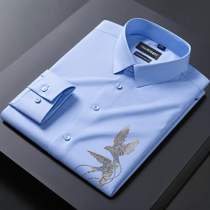 Two Bird Designer Premium Cotton Without Pocket Solid Shirt for Man (Sky Blue)