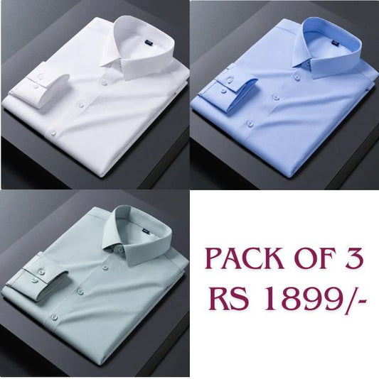 Pack of 3 Premium Cotton Shirt for Man (White,Sky Blue and Pista)