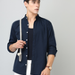 Frankshirt Chinese Collar Navy Blue Solid Tailored Fit Cotton Casual Shirt for Man