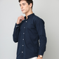 Frankshirt Chinese Collar Navy Blue Solid Tailored Fit Cotton Casual Shirt for Man