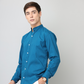 Frankshirt Chinese Collar Peacocke Blue Solid Tailored Fit Cotton Casual Shirt for Man