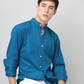 Frankshirt Chinese Collar Peacocke Blue Solid Tailored Fit Cotton Casual Shirt for Man