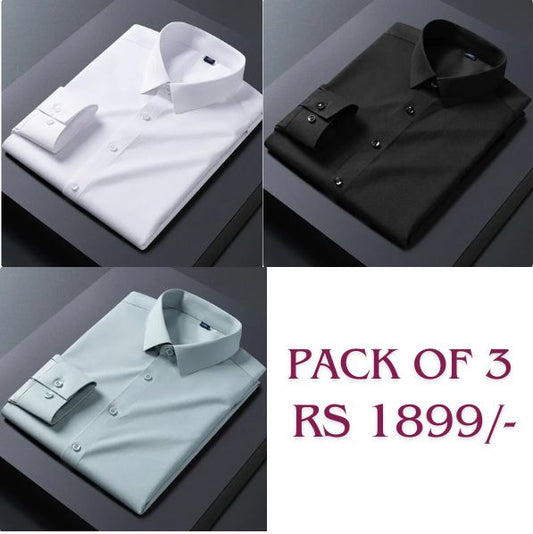 Pack of 3 Premium Cotton Shirt for Man (White,Black and Pista)