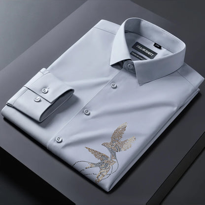 Two Bird Designer Premium Cotton Without Pocket Solid Shirt for Man (Silver)