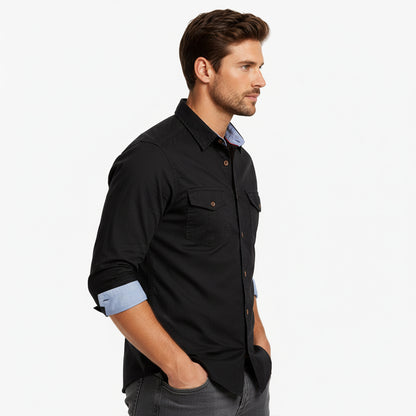 Cargo Style Black Shirt with Blue Contrast