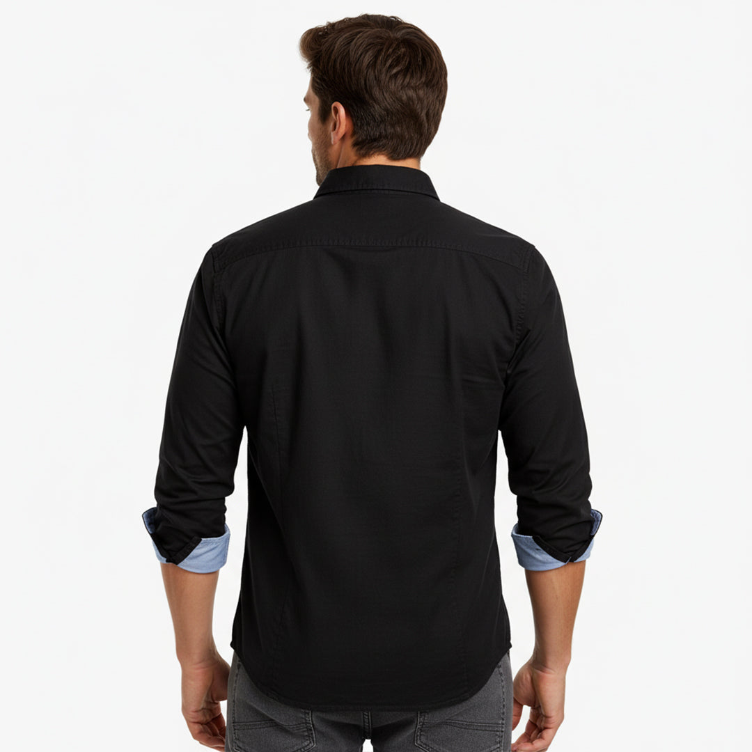 Cargo Style Black Shirt with Blue Contrast