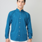 Frankshirt Chinese Collar Peacocke Blue Solid Tailored Fit Cotton Casual Shirt for Man