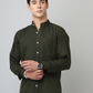 Frankshirt Chinese Collar Bottle Green Tailored Fit Cotton Casual Shirt for Man