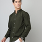 Frankshirt Chinese Collar Bottle Green Tailored Fit Cotton Casual Shirt for Man