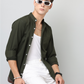 Frankshirt Chinese Collar Bottle Green Tailored Fit Cotton Casual Shirt for Man