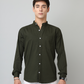 Frankshirt Chinese Collar Bottle Green Tailored Fit Cotton Casual Shirt for Man