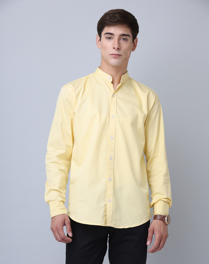 Premium Chinese Collar Yellow Tailored Fit Cotton Casual Shirt for Man