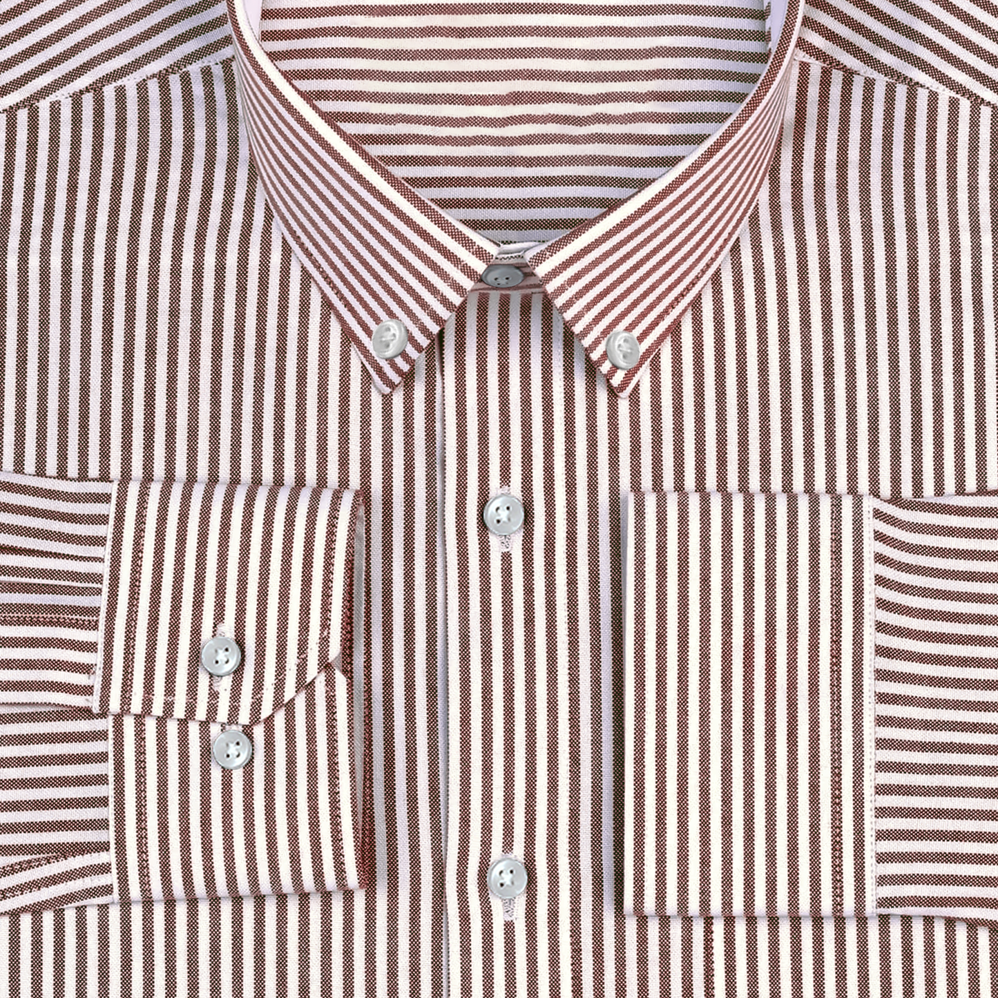 New Brown Button Down Oxford Cotton Stripe Shirt