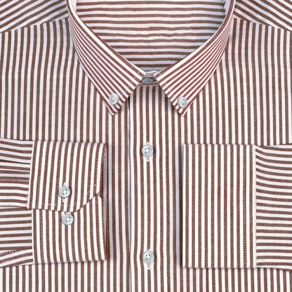 New Brown Button Down Oxford Cotton Stripe Shirt