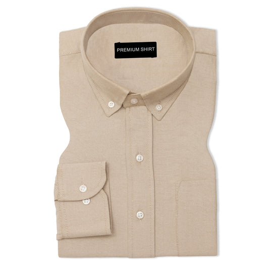 Beige Oxford Cotton Shirt For Man
