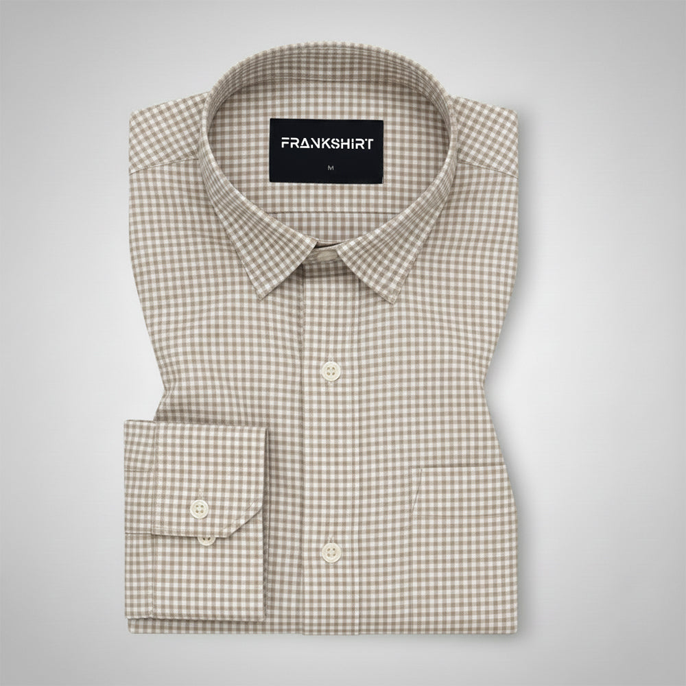 Beige Check Button Down Oxford Cotton Shirt (FS053)