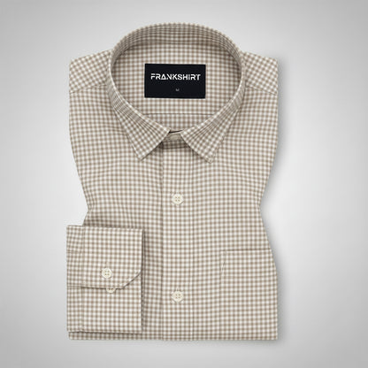 Beige Check Button Down Oxford Cotton Shirt (FS053)