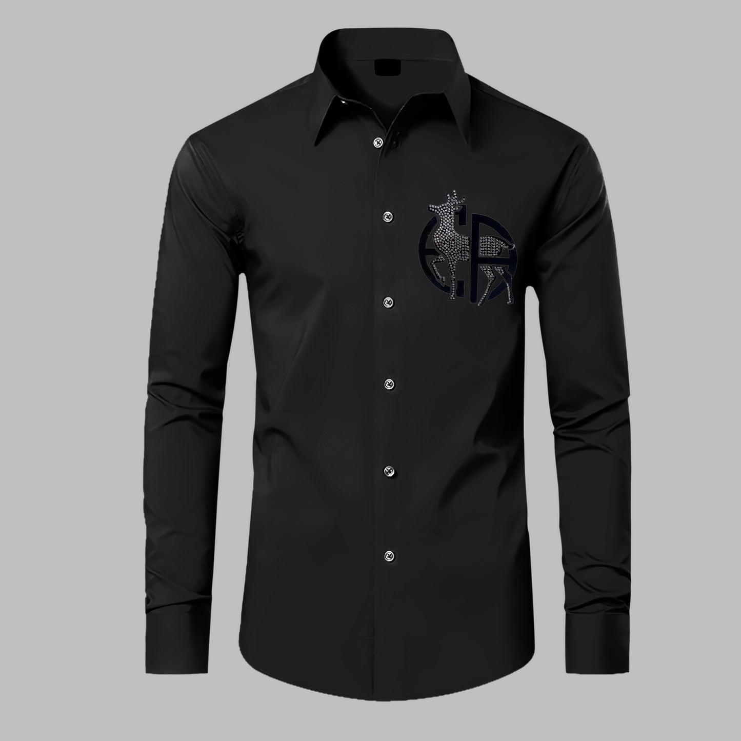 Deer Designer Premium Cotton Without Pocket Solid Shirt for Man (Black)