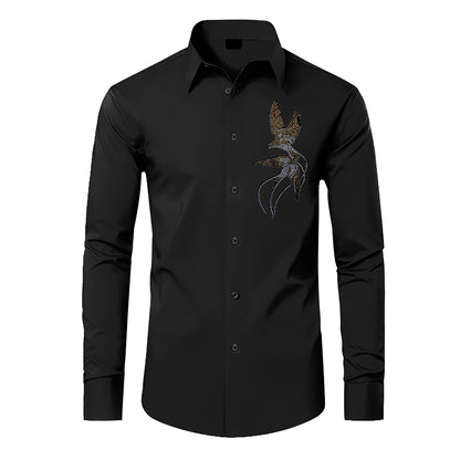 Black shirt with a decorative design on a white background