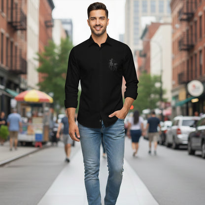 Deer Designer Premium Cotton Without Pocket Solid Shirt for Man (Black)