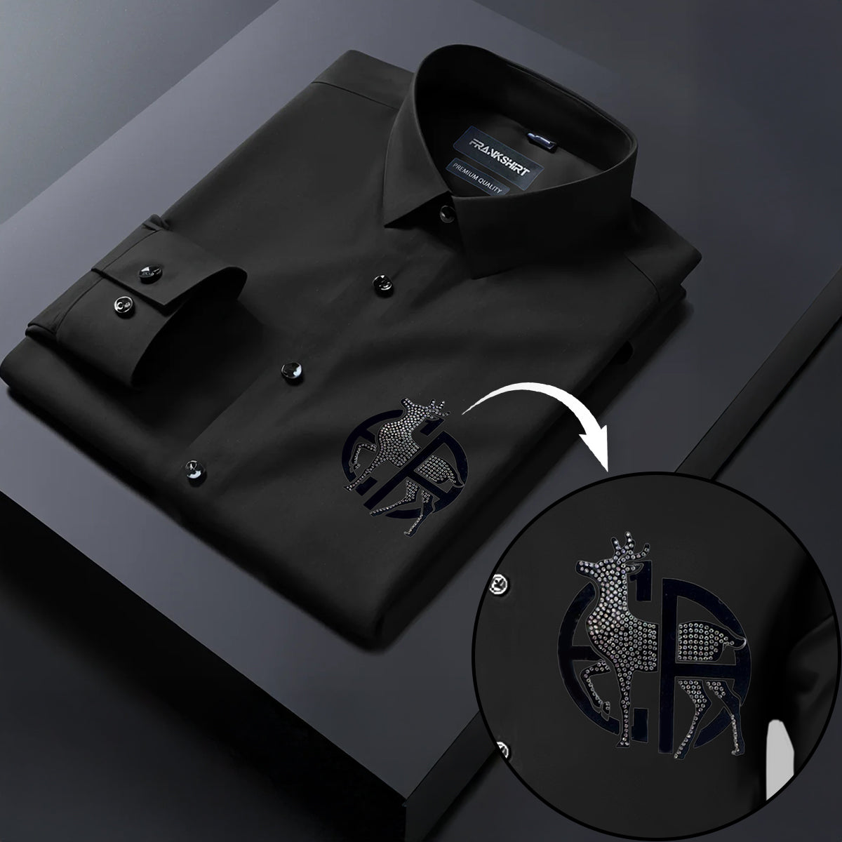 Deer Designer Premium Cotton Without Pocket Solid Shirt for Man (Black)