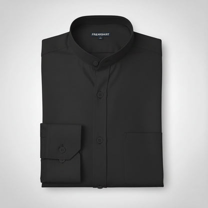 Premium Chinese Collar Black Solid Tailored Fit Cotton Casual Shirt for Man