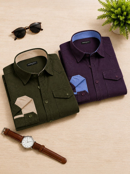 Pack Of 2 Cargo Style Bottle Green & Wnie Shirt