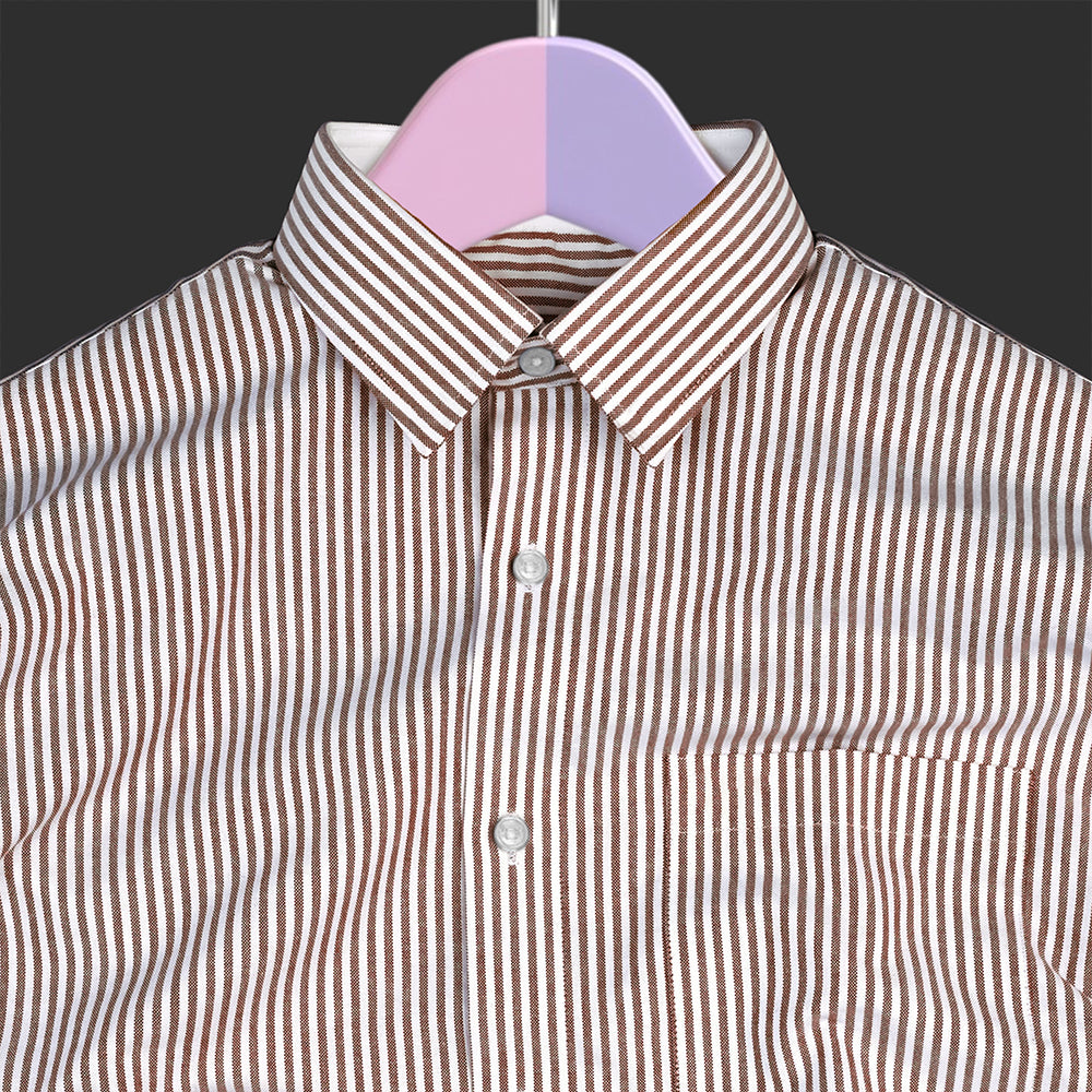 New Brown Stripe Down Button Oxford Cotton Shirt