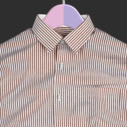New Brown Stripe Down Button Oxford Cotton Shirt