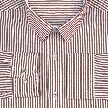 New Brown Stripe Down Button Oxford Cotton Shirt