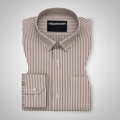New Brown Stripe Down Button Oxford Cotton Shirt