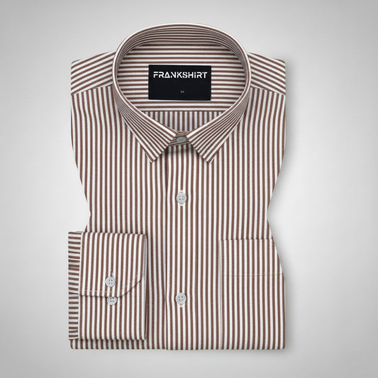 New Brown Stripe Down Button Oxford Cotton Shirt