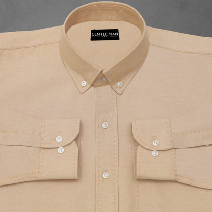 Cream Oxford Cotton Shirt For Man