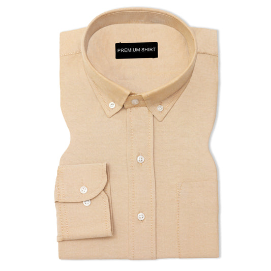 Cream Oxford Cotton Shirt For Man