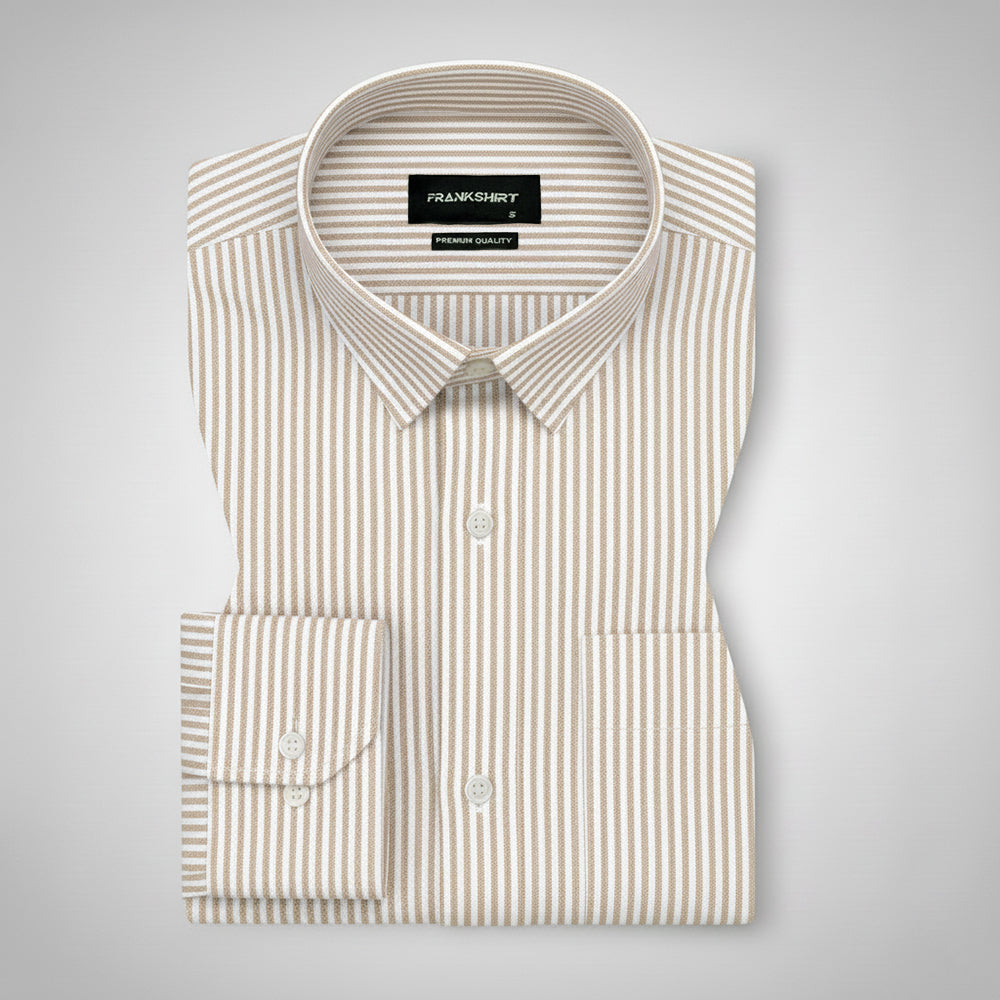 New Cream Stripe Down Button Oxford Cotton Shirt
