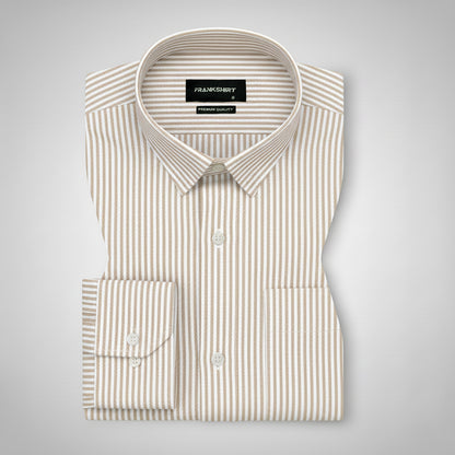 New Cream Stripe Down Button Oxford Cotton Shirt