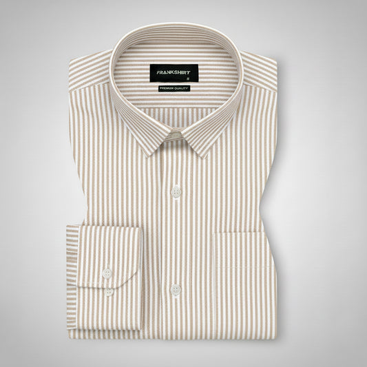 New Cream Stripe Down Button Oxford Cotton Shirt
