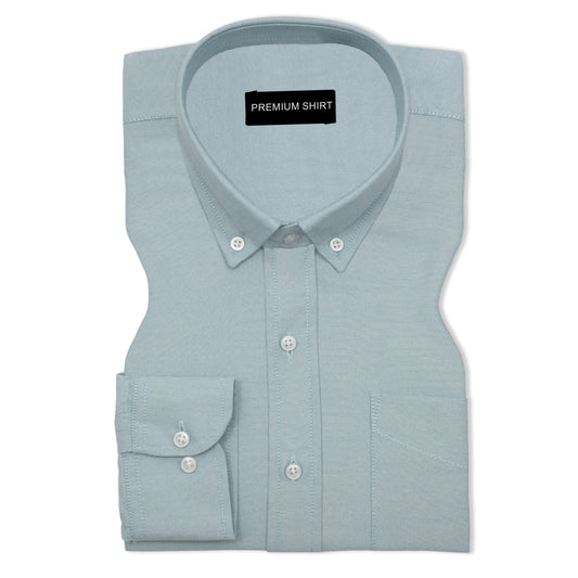 Cyan Blue Oxford Cotton Shirt For Man