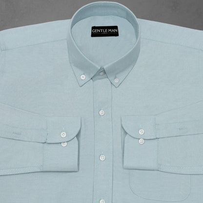 Cyan Blue Oxford Cotton Shirt For Man
