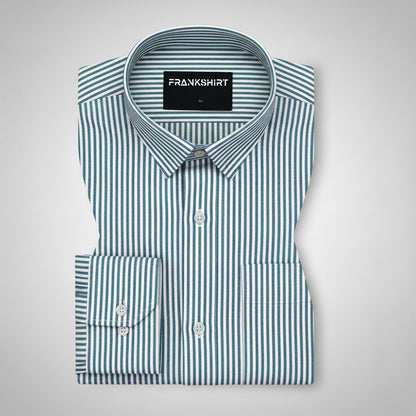 Sea Green Oxford Cotton Stripe Shirt For Man